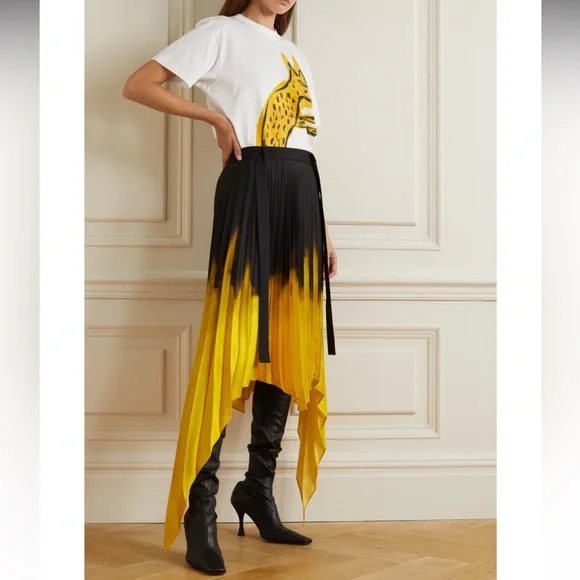 AZ Factory + Thebe Magugu asymmetric pleated black & saffron satin-twill skirt - Picture 1 of 4